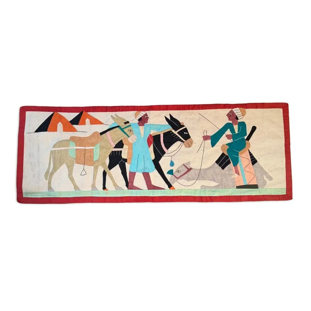 Vintage Egyptian Khayamiya Applique Textile Wall Hanging Handmade Folk Art